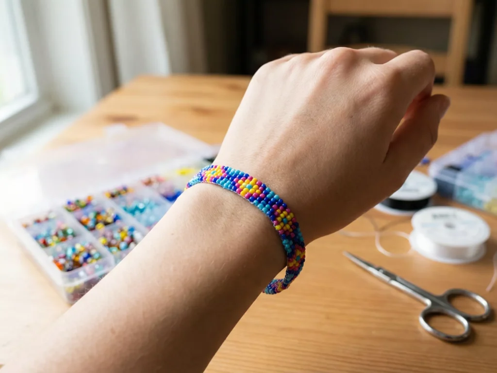 Pulseira colorida artesanal feita com miçangas