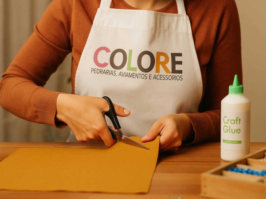 Pessoa cortando papel com tesoura e cola artesanal