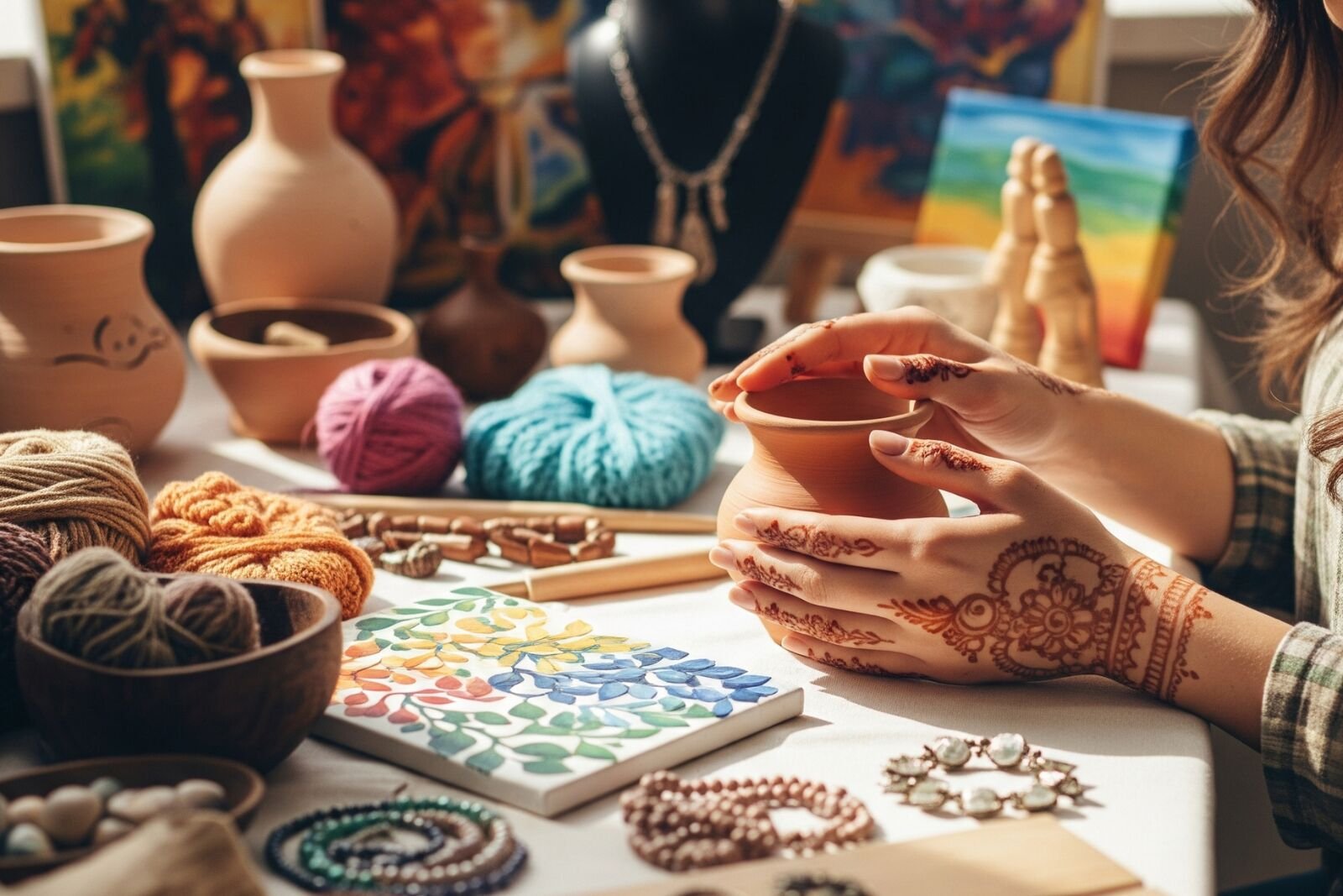 Mãos modelando cerâmica com arte e artesanato