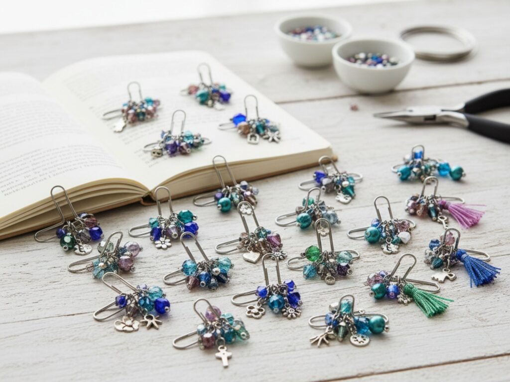 Clipes decorativos coloridos com contas artesanais