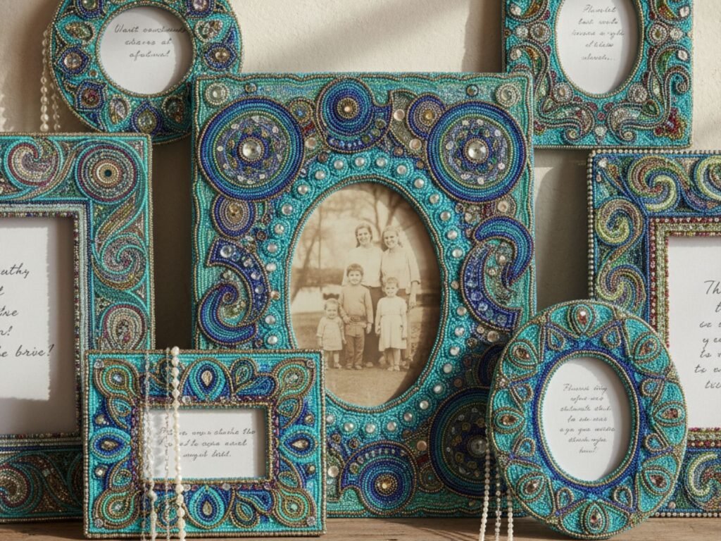 Várias molduras decorativas com uma foto antiga.