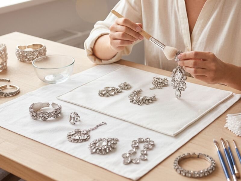 Artista organizando joias em uma mesa