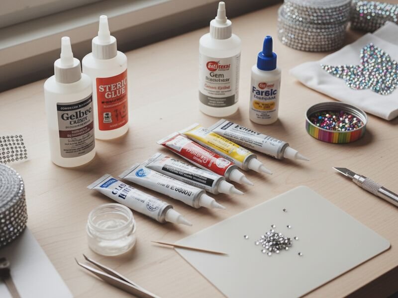 Materiais para artesanato: colas e pedras decorativas