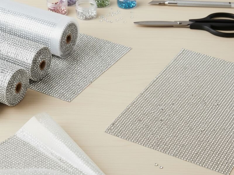 Materiais de artesanato com glitter prateado e ferramentas