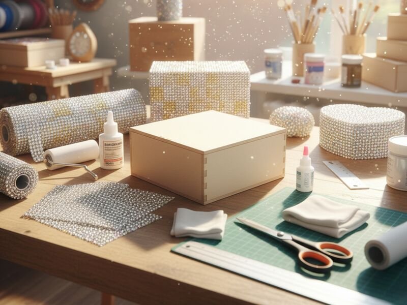 mesa de trabalho com materiais de artesanato e cola