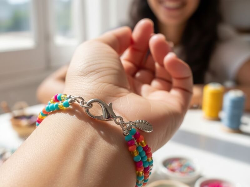 Pulseira colorida sendo exibida por uma pessoa