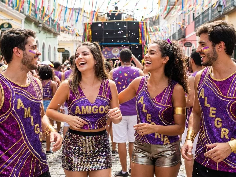 Grupo de amigos se divertindo no carnaval