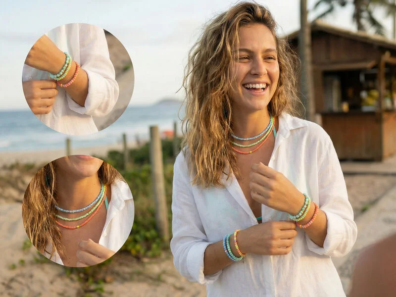 Mulher sorrindo na praia