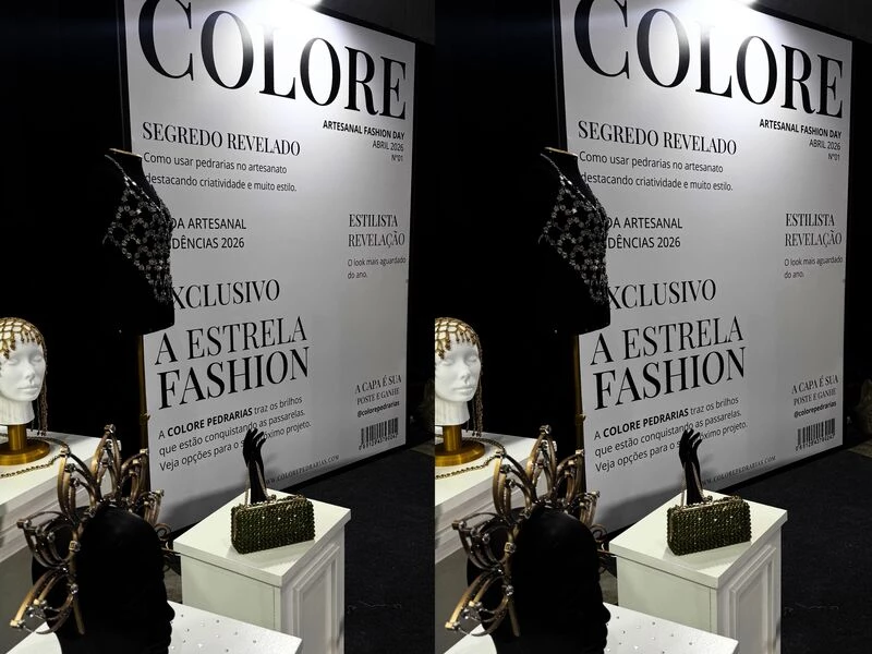Exposição de moda com acessórios e manequim estilizado